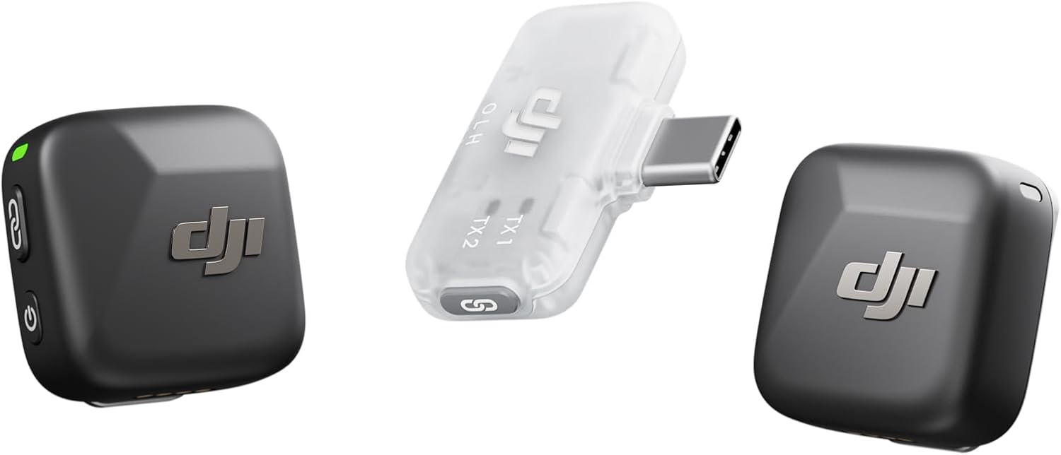 DJI Mic Mini Wireless Lavalier Microphone Kit with 2 TX, 1 RX and Charging Case for iPhone, Android, Camera, Vlogging and Streaming