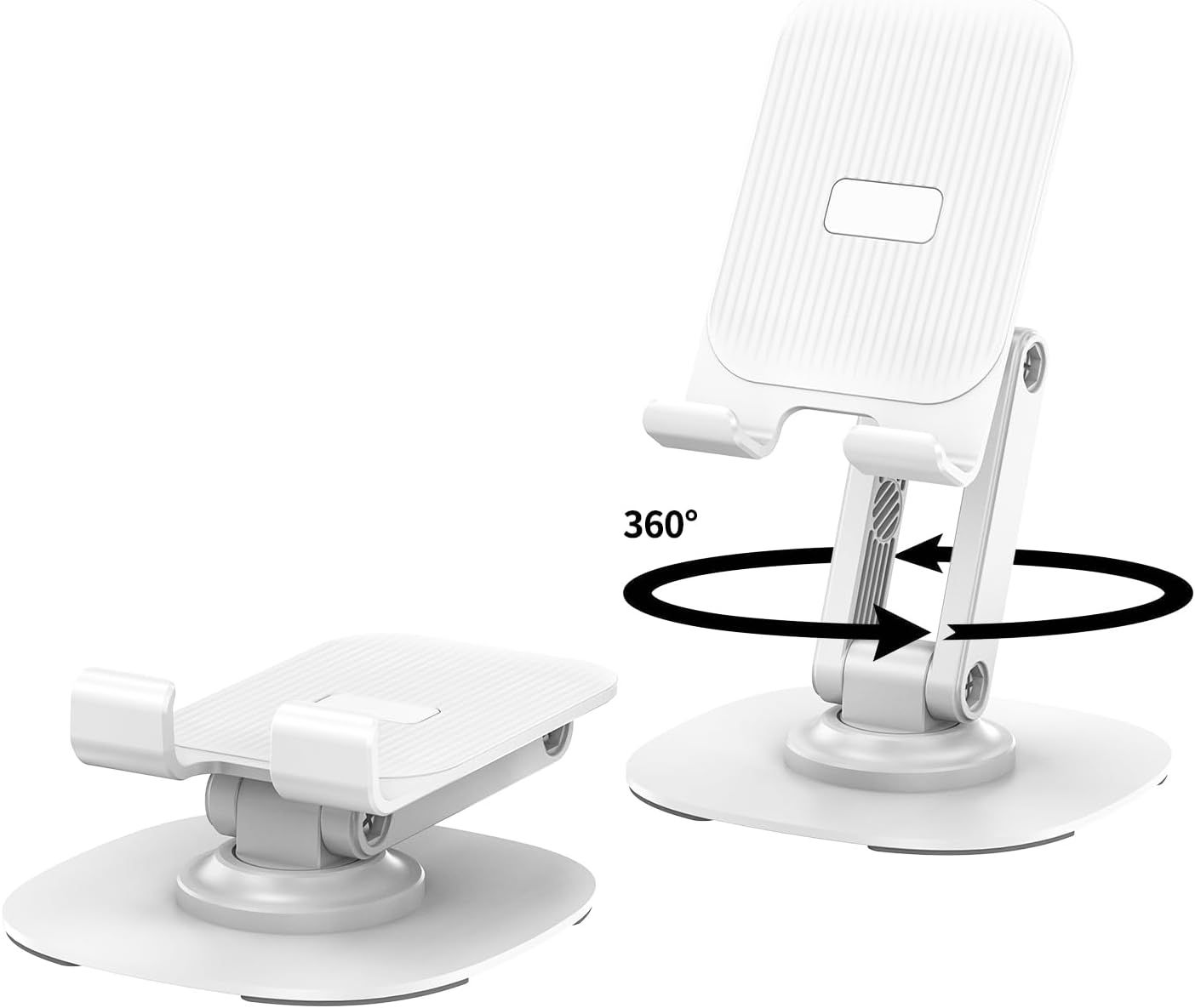 360° Rotating Phone Stand for Desk, Adjustable Foldable Aluminum Holder for iPhone, iPad & Android Phones, Black