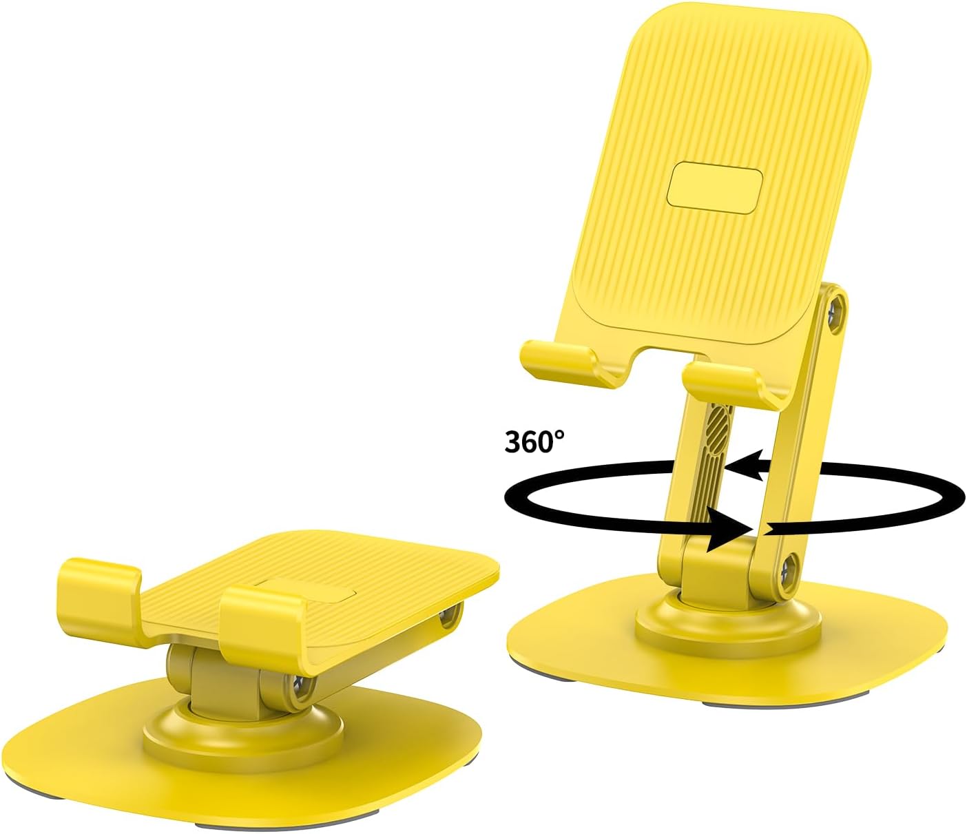 360° Rotating Phone Stand for Desk, Adjustable Foldable Aluminum Holder for iPhone, iPad & Android Phones, Black