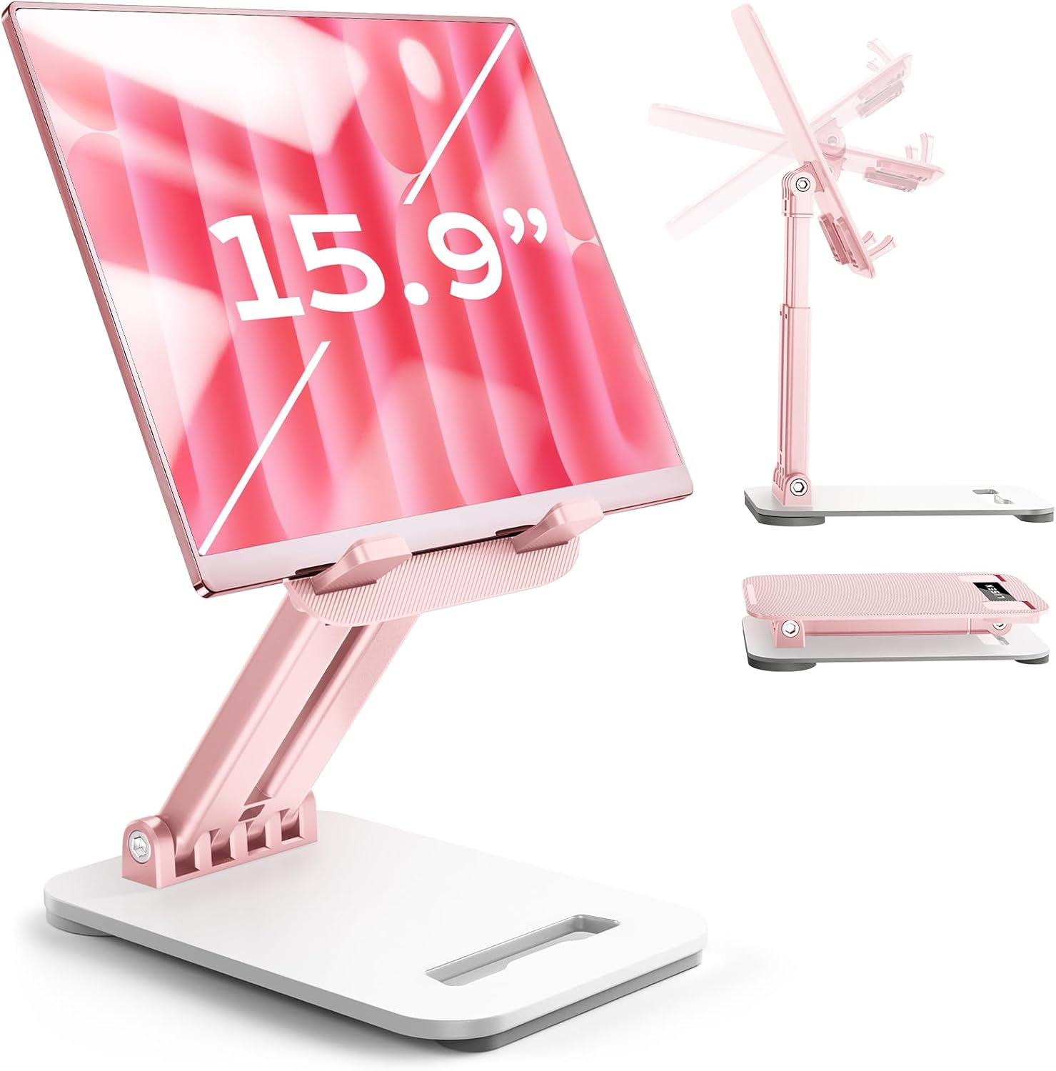 LISEN Adjustable Tablet Stand for iPad, Foldable Desk Holder for Tablets, Kindle and Switch, Portable Travel Stand