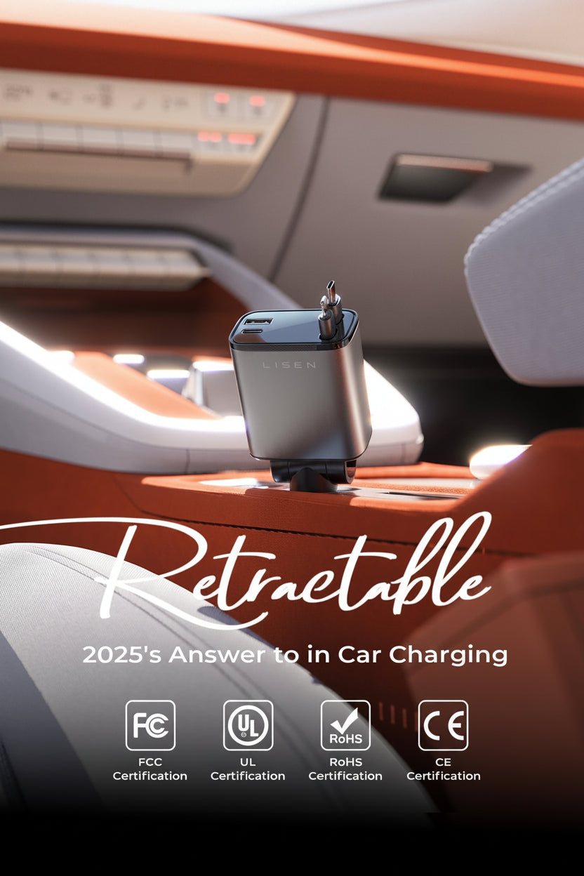 LISEN 84W Retractable Car Charger with USB-C Fast Charging, Dual Port Vehicle Charger for iPhone, Samsung and USB-C Devices