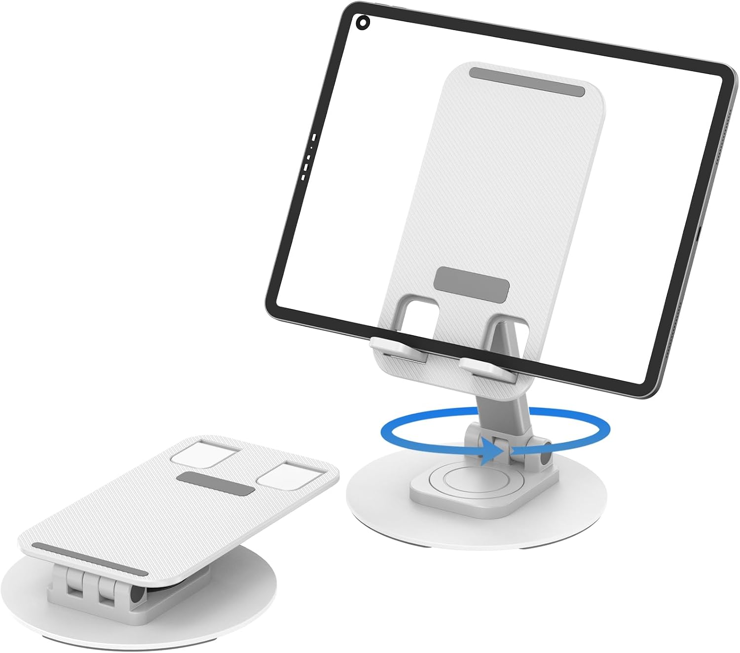 360° Rotating Phone Stand for Desk, Adjustable Foldable Aluminum Holder for iPhone, iPad & Android Phones, Black