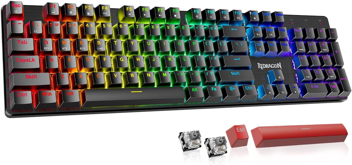 Redragon Wired Mechanical Gaming Keyboard, Hot-Swappable Red Switches, RGB Backlit, Anti-Ghosting Keys, PBT Keycaps, PC and Mac Compatible