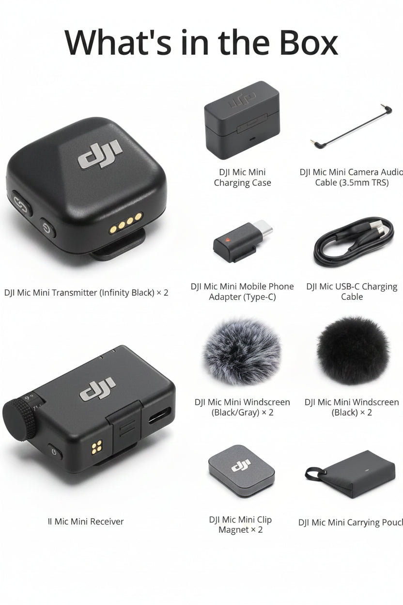 DJI Mic Mini Wireless Lavalier Microphone Kit with 2 TX, 1 RX and Charging Case for iPhone, Android, Camera, Vlogging and Streaming