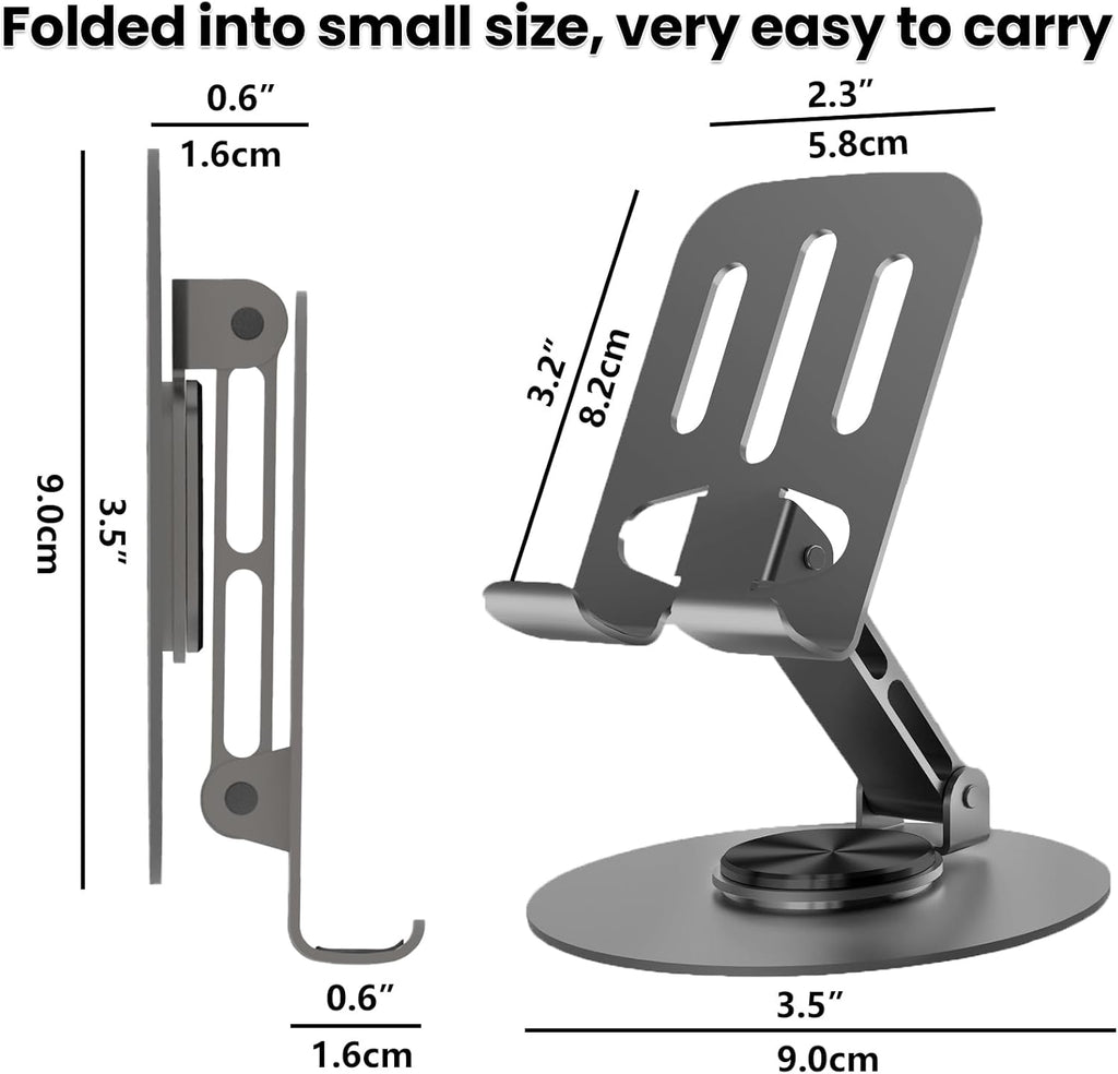 360° Rotating Aluminum Phone Stand for Desk, Adjustable Universal Smartphone Holder – Grey