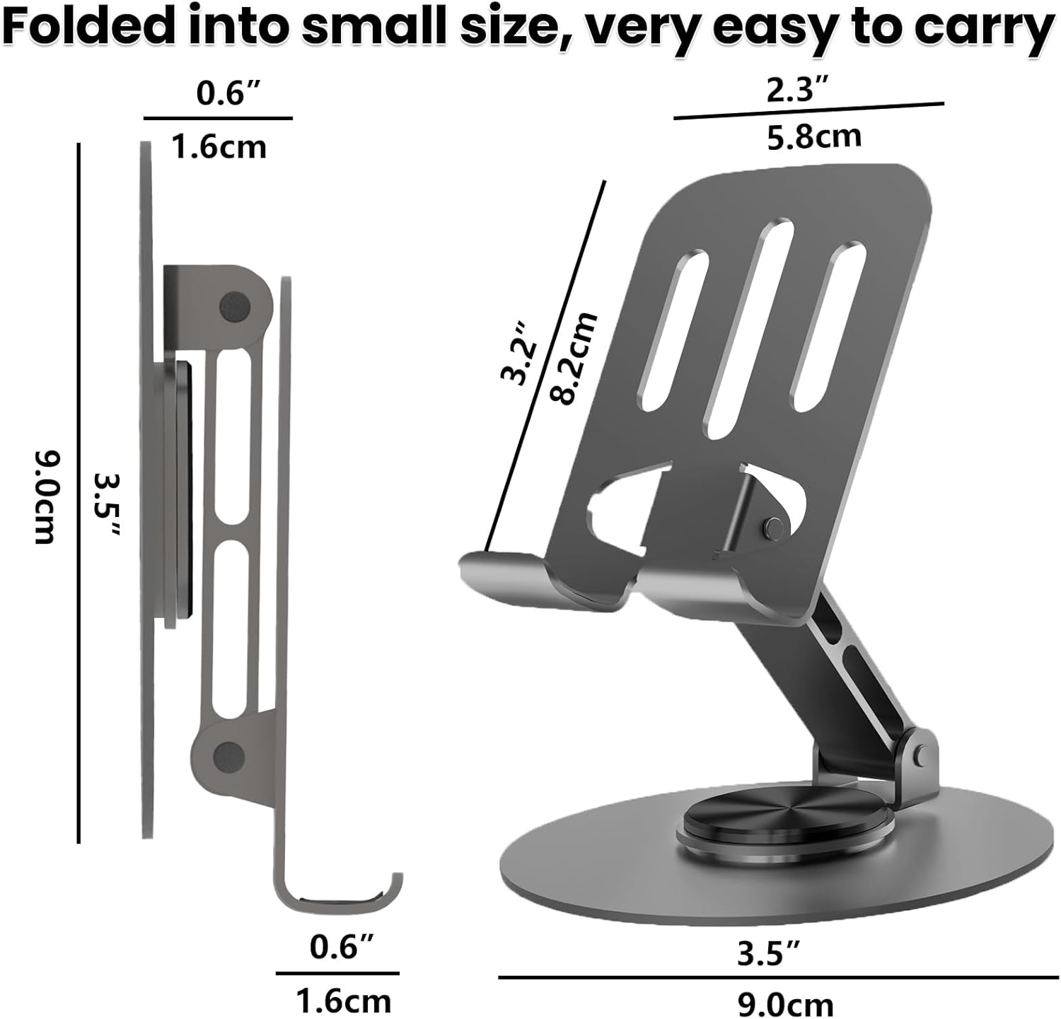 360° Rotating Aluminum Phone Stand for Desk, Adjustable Universal Smartphone Holder – Grey