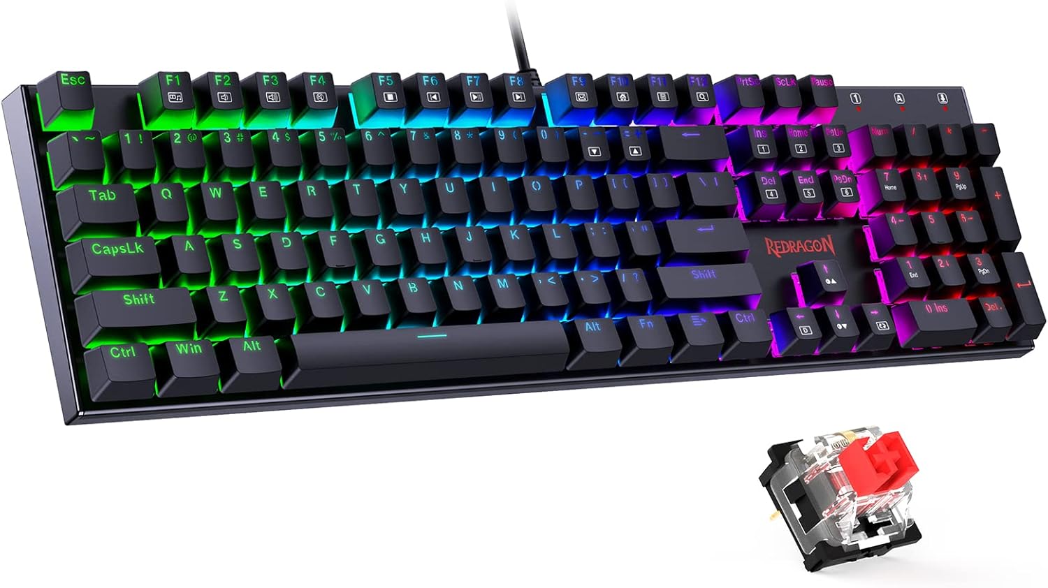 Redragon Wired Mechanical Gaming Keyboard, Hot-Swappable Red Switches, RGB Backlit, Anti-Ghosting Keys, PBT Keycaps, PC and Mac Compatible