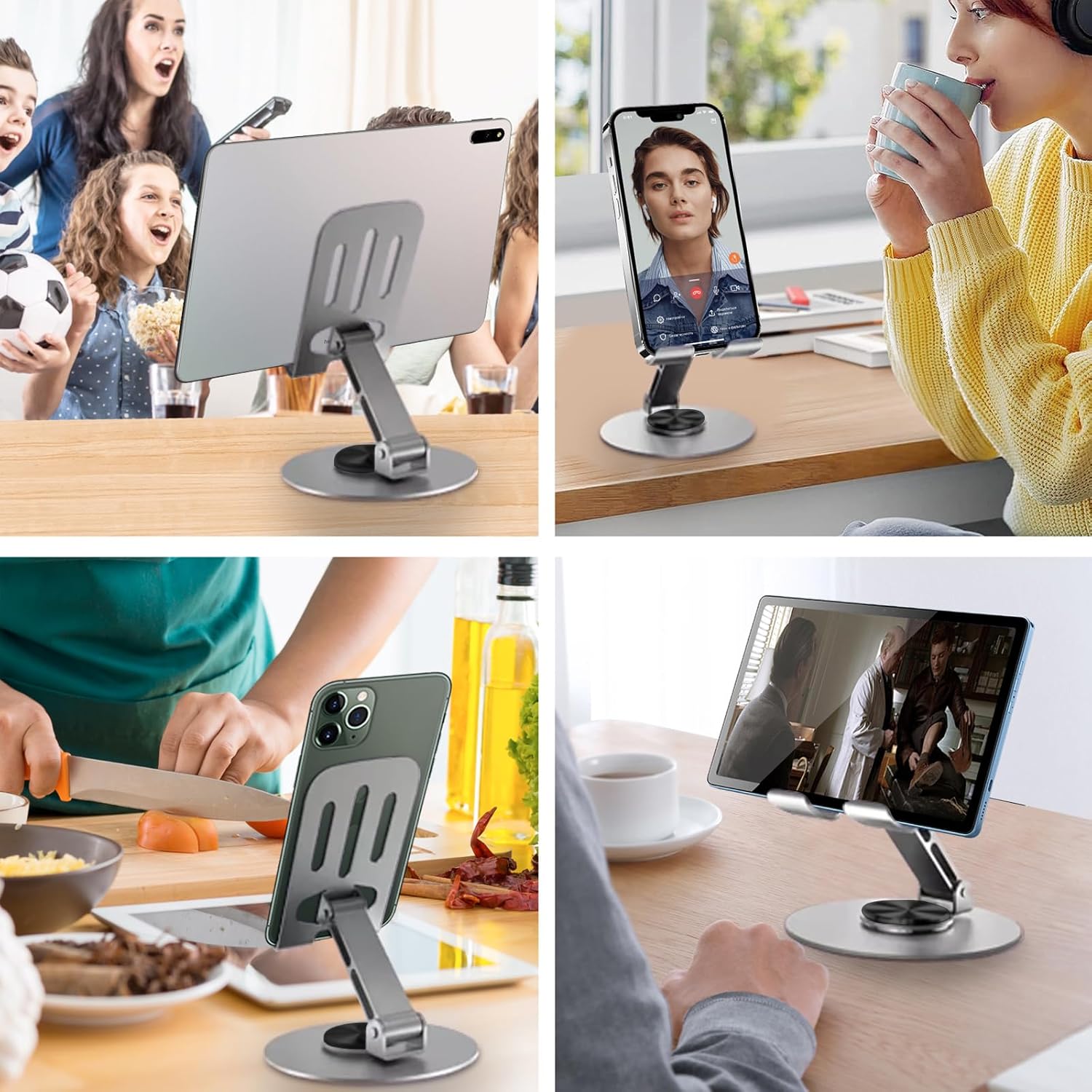 360° Rotating Aluminum Phone Stand for Desk, Adjustable Universal Smartphone Holder – Grey