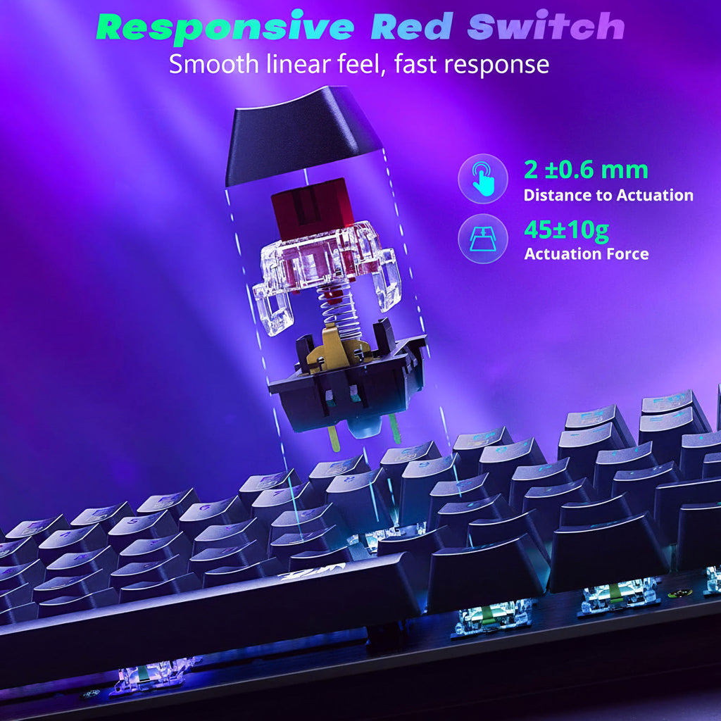 Redragon Wired Mechanical Gaming Keyboard, Hot-Swappable Red Switches, RGB Backlit, Anti-Ghosting Keys, PBT Keycaps, PC and Mac Compatible