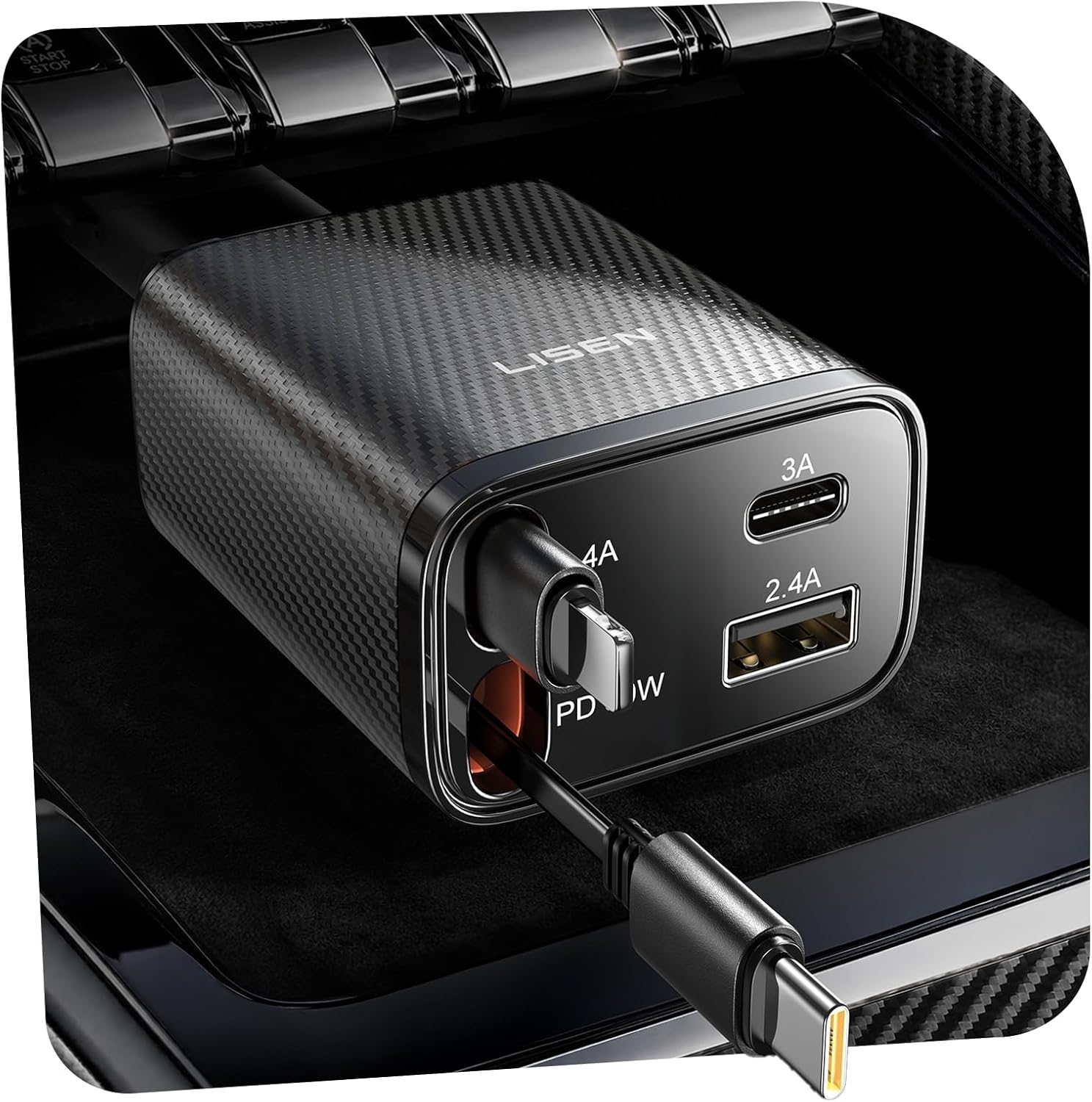 LISEN 84W Retractable Car Charger with USB-C Fast Charging, Dual Port Vehicle Charger for iPhone, Samsung and USB-C Devices