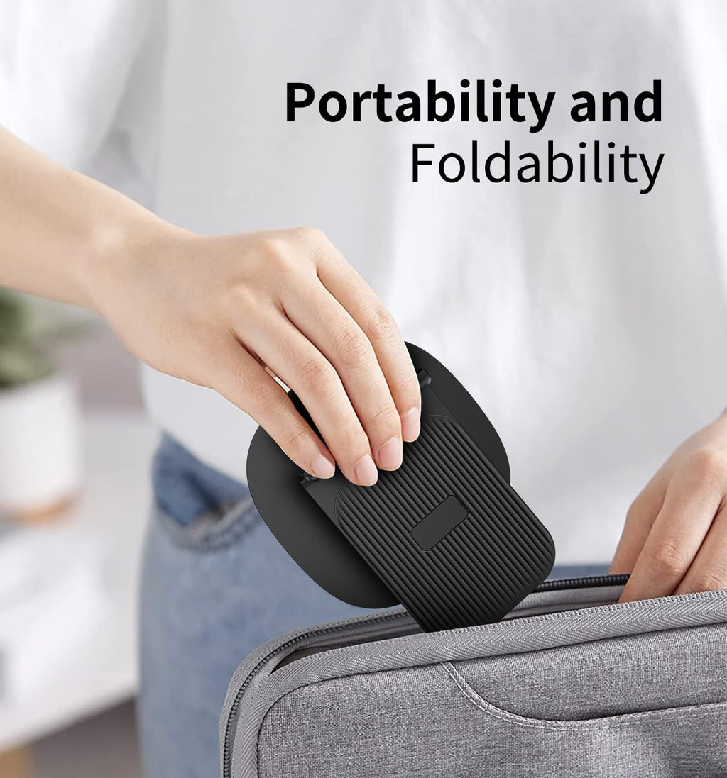 360° Rotating Phone Stand for Desk, Adjustable Foldable Aluminum Holder for iPhone, iPad & Android Phones, Black