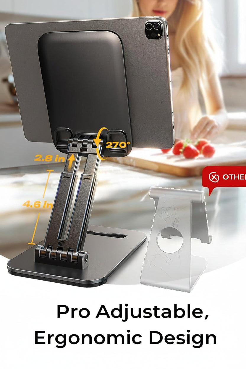 LISEN Adjustable Tablet Stand for iPad, Foldable Desk Holder for Tablets, Kindle and Switch, Portable Travel Stand