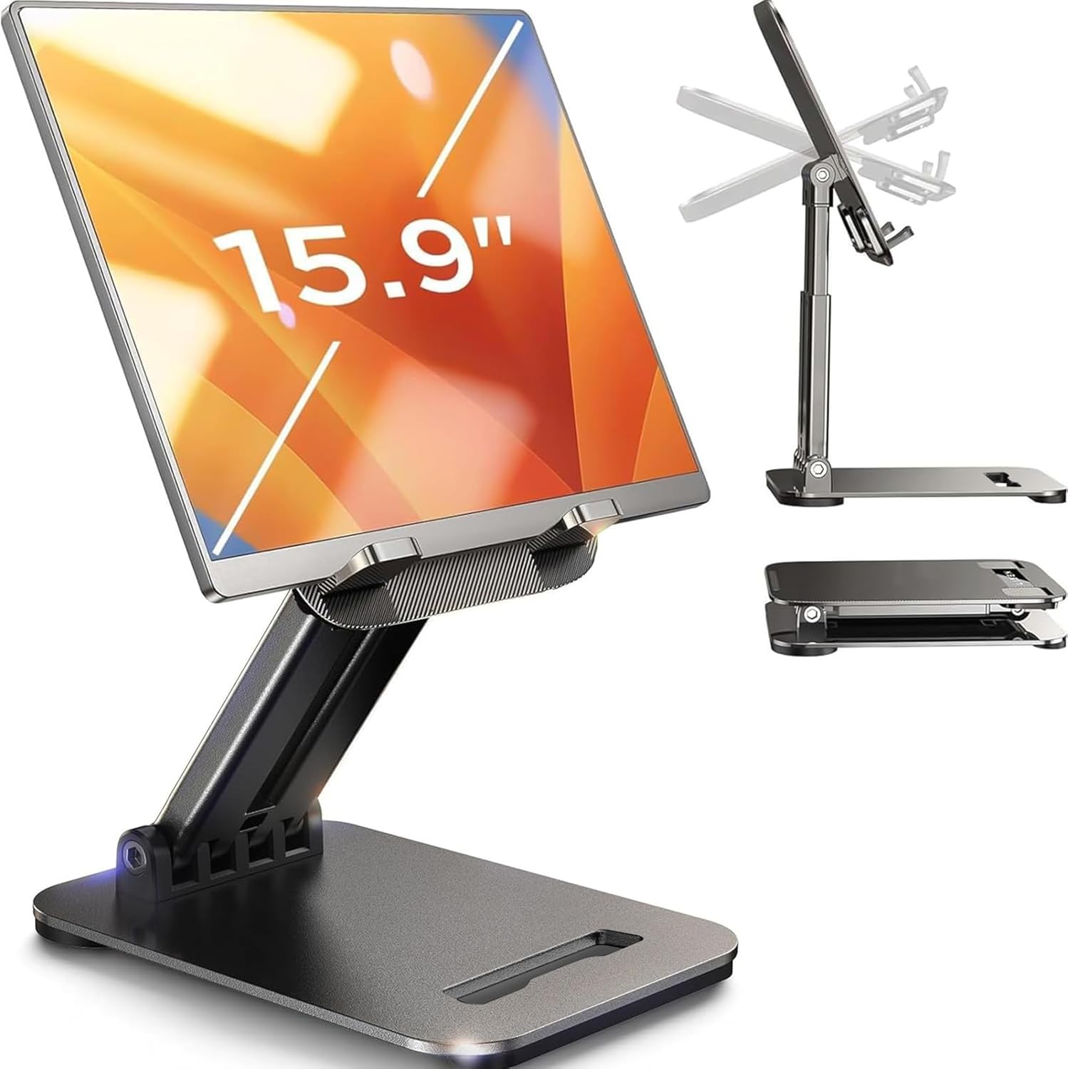 LISEN Adjustable Tablet Stand for iPad, Foldable Desk Holder for Tablets, Kindle and Switch, Portable Travel Stand