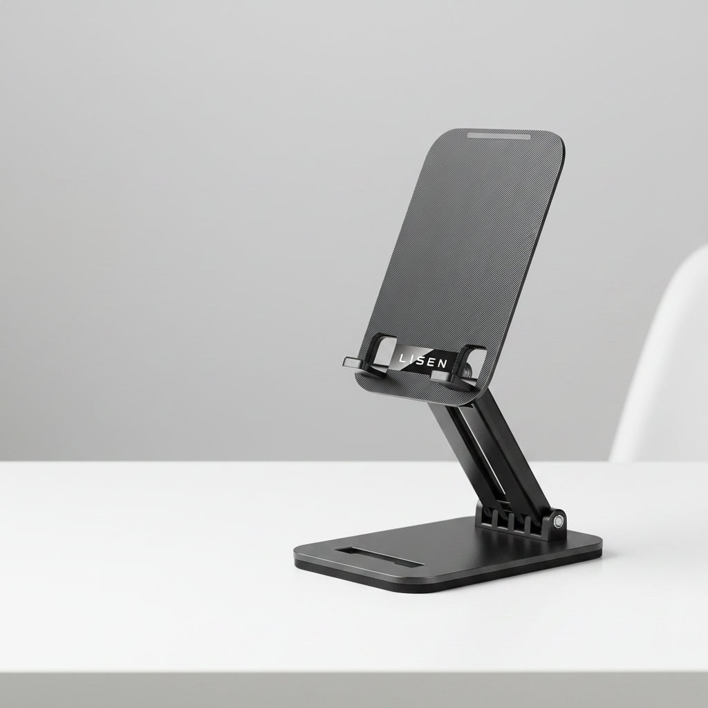 LISEN Adjustable Tablet Stand for iPad, Foldable Desk Holder for Tablets, Kindle and Switch, Portable Travel Stand