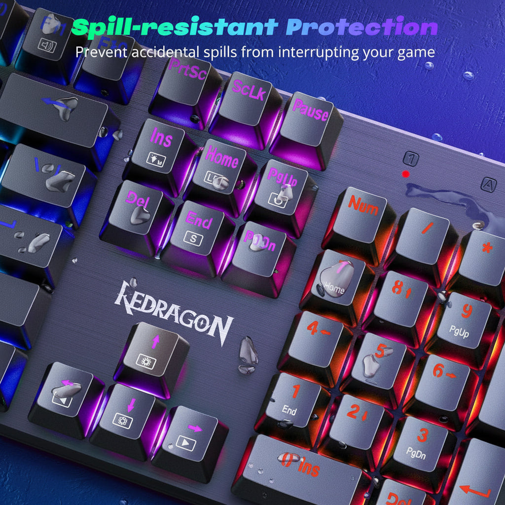 Redragon Wired Mechanical Gaming Keyboard, Hot-Swappable Red Switches, RGB Backlit, Anti-Ghosting Keys, PBT Keycaps, PC and Mac Compatible