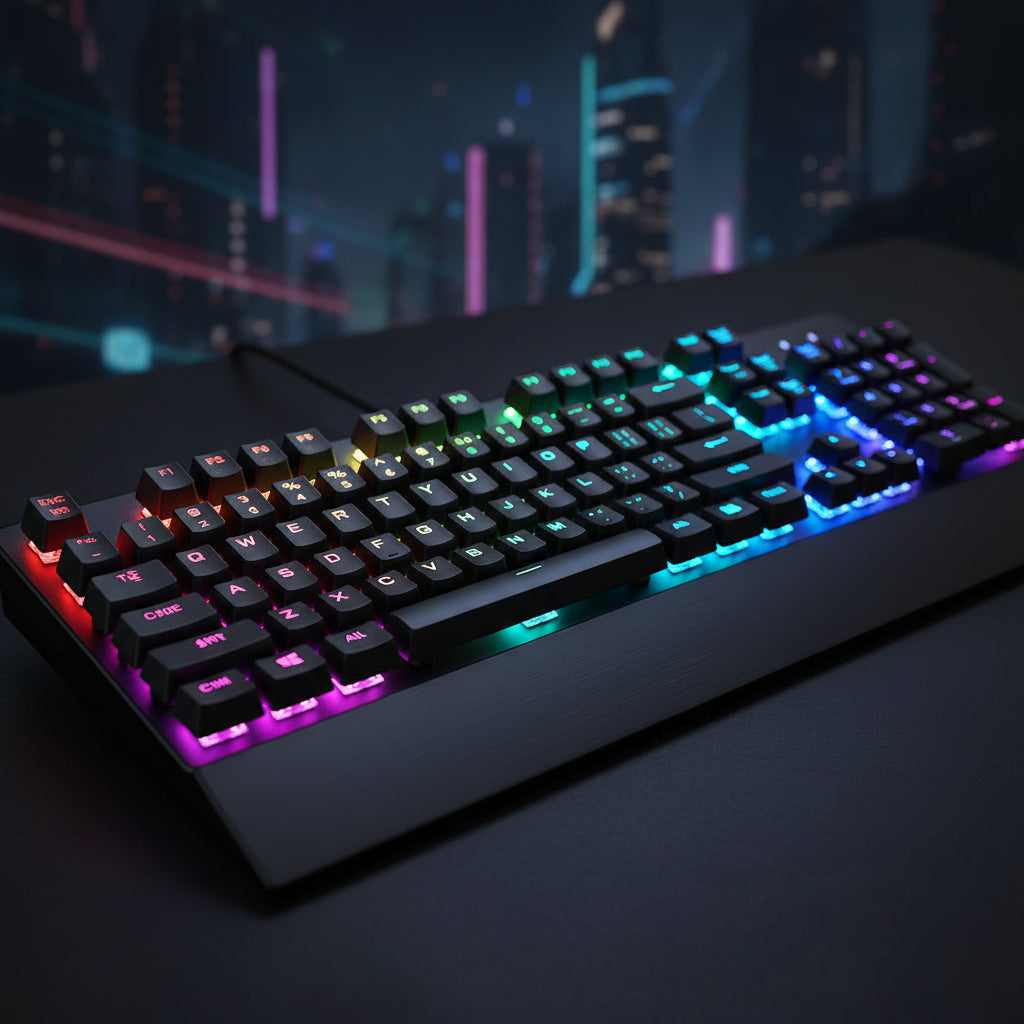 TECKNET USB Wired Gaming Keyboard, RGB Backlit, 25 Anti-Ghosting Keys, IP32 Water Resistant Design, Quiet Switches, Black