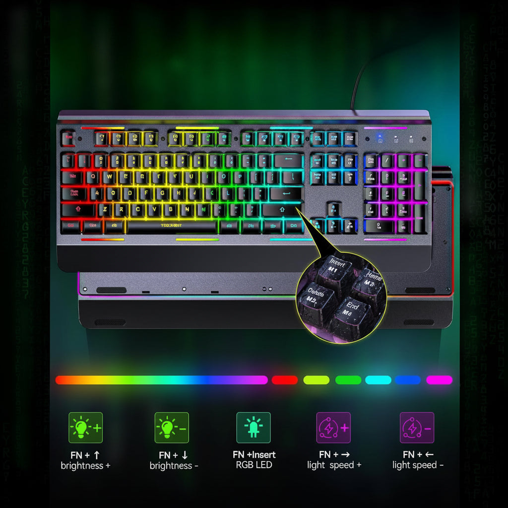 TECKNET USB Wired Gaming Keyboard, RGB Backlit, 25 Anti-Ghosting Keys, IP32 Water Resistant Design, Quiet Switches, Black
