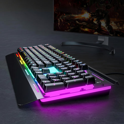 TECKNET USB Wired Gaming Keyboard, RGB Backlit, 25 Anti-Ghosting Keys, IP32 Water Resistant Design, Quiet Switches, Black